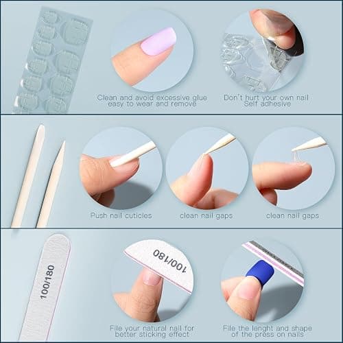 FANDAMEI Press on Nails, 24 Colors 576PCS Press on Nails Short Square Matte Glossy. Glitter Nails Short Round. Natural Fit Lightweight Fake Nails Natural for Nail Art thumbnail 6