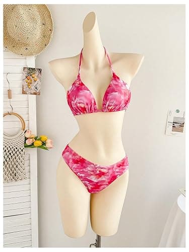 OYOANGLE Women's 3 Piece Swimsuits Tie Dye Floral Triangle Bikini Set with Sarong Cover Ups Vacation Bathing Suits thumbnail 3
