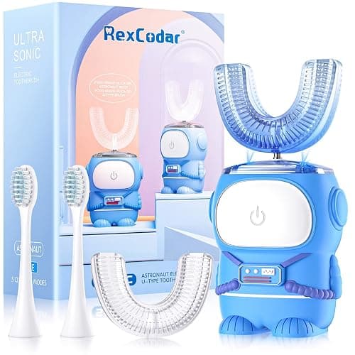 RexCodar Ultrasonic Kid's U-Shaped Electric Toothbrush, IPX7 Waterproof, Five Cleaning Modes, 60S Smart Reminder (Navy Blue, Ages 6-12) - Image 1