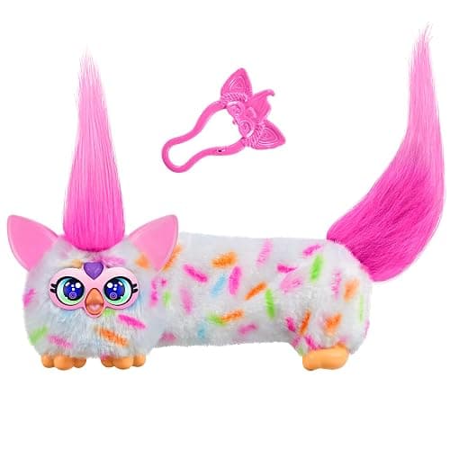 FURBY DJ Furblets Berry-Cup-Cake Mini Electronic Plush Toy with Funny Stretchable Sound Effects & Music, Speaks Furbish, White & Pink - Image 1