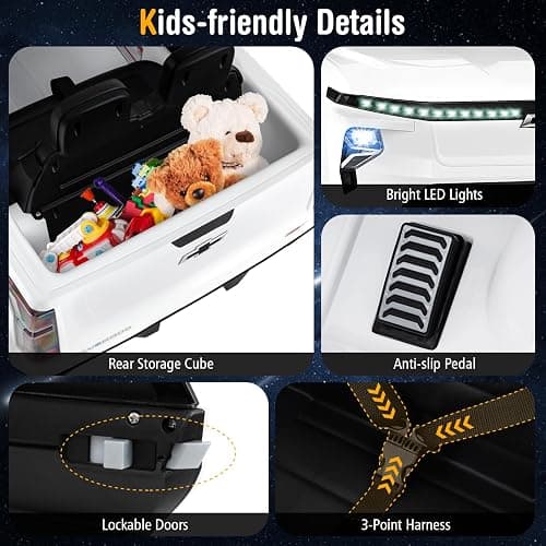 Costzon Ride on Car, 12V Licensed Chevrolet Truck, Kids' Electric Vehicles with Remote Control, Rear Storage, Music, USB, Lights & Spring Suspension, Kids Car Toy for Aged 3+ (Truck, White) thumbnail 8
