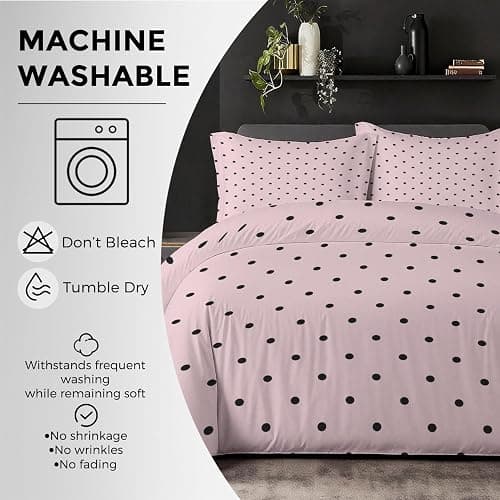 Pink Black Polka Dot Duvet Cover Full 3 pcs, Modern Cute Girly Bedding Set, Super Soft Microfiber, 2 Pillow Sham, Zipper Closure Corner Ties, Polka Dots Decor & Giftsft-3 thumbnail 6