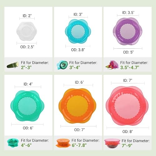 Silicone Stretch Lids for Food Storage in Fridge, Reusable Elastic Bowl Covers for Cup, Cans, Jars, Round & Rectangle Container, Food Grade Silicone Microwave Food Cover, Heat-Resistant, 6PCS - 6 Pcs Colorful thumbnail 3