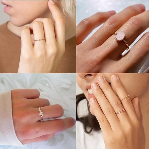RLMOON 8-12PCS 14K Gold Ring Set for Women Non Tarnish Dainty Silver Rose Gold Thumb Stackable Stacking Rings Heart CZ Pinky Rings Plain Band Size 4-12 thumbnail 2