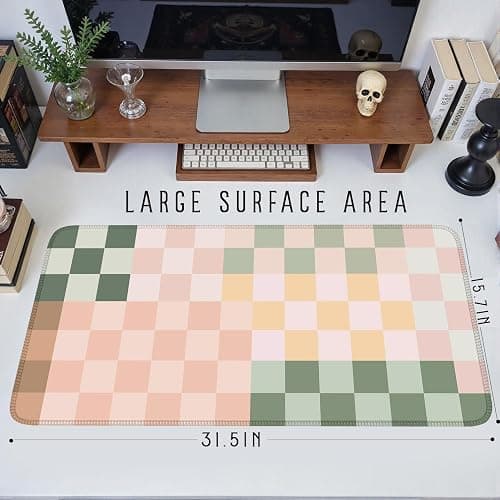Nasdalgias Checkered Desk Mat Cute Pink Pastel XXL Large Mouse Pad Aesthetic Boho Desk Pad with Stitched Edges, Office Decor Keyboard Pad Mouse Mat for Computer thumbnail 3