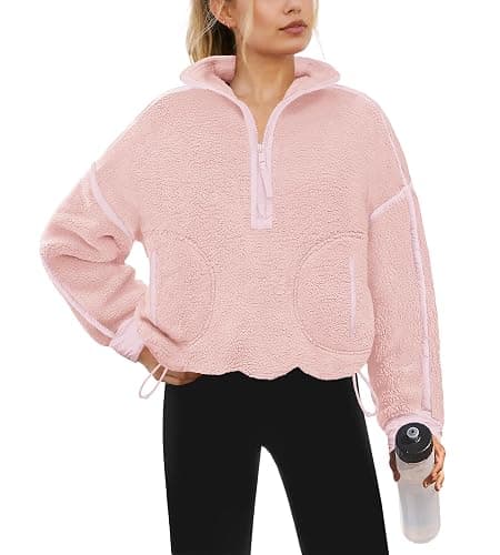 Yanekop Womens Quarter Zip Pullover Sherpa Fleece Jacket Oversized Zip Up Sweatshirt Half Zip Pullover Fuzzy Outerwear - Image 1