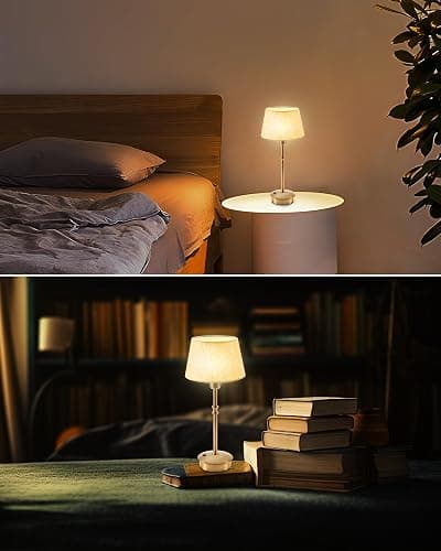 UMEXUS 2 Pack Small Cordless Rechargeable Table Lamp, Battery Operated Lamp | 3 Level Brightness Dimmable, Portable Accent Light for End Table Restaurant Dining Outdoor, Beige Fabric Shade, Antique Brass thumbnail 3