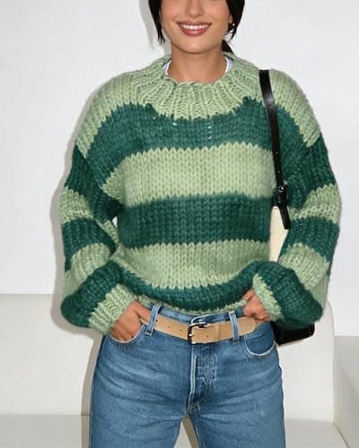Women Y2K Striped Oversized Sweater Crewneck Long Sleeve Vintage Aesthetic Knit Pullover Tops Teens Cute Preppy Sweater thumbnail 2