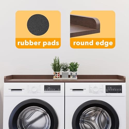 SpaceAid Washer Dryer Countertop, Laundry Wood Shelf Topper with Edge, 54" Width x 27.5" Depth Cover Guard Organizer for Washer and Dryer Laundry Hamper Counter Storage Organization (Brown Wood) thumbnail 7