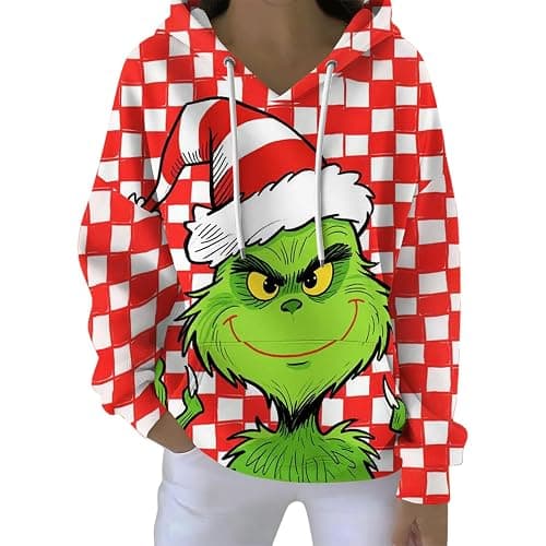 MABUTINGTI Ugly Christmas Hoodies for Women Green Monster Funny Cute Xmas Holiday Sweatshirt Winter Oversized Pullover Tops - Image 1