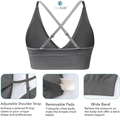 Evercute Women's Sports Bras Adjustable Deep V Neck Bras Wireless Spaghetti Strap Criss Cross Padded Low Support Sexy Bras thumbnail 3