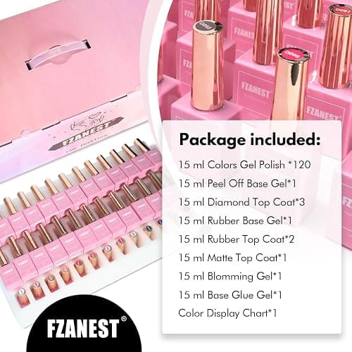 FZANEST Gel Nail Polish Set, 130 Bottles 15ml Full Size Gel Polish Pink Nude Blue Yellow Green Red Colors Kit with Gel Top Base for Nail Salon All Season Nail Gel Soak Off Led UV Nail with Color Chart thumbnail 2