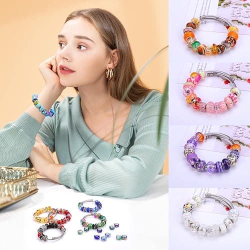 240 Pieces Assorted European Craft Beads Large Hole Lampwork Spacer Beads Colorful European Beads for DIY Necklace Bracelet Jewelry Making (Mix Color Style) thumbnail 7