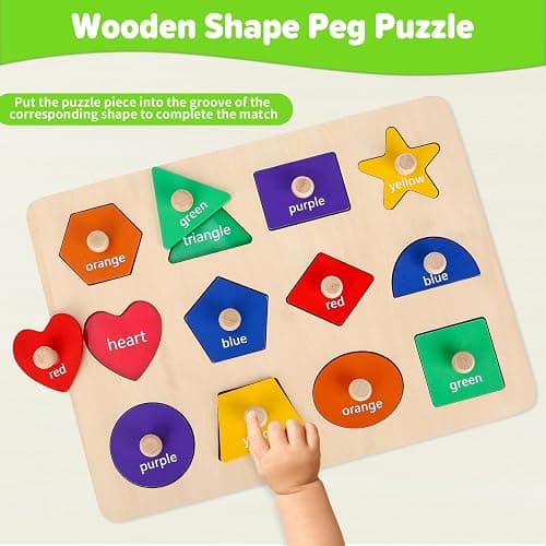 Jumlys Montessori Toys for Toddlers 1, 2, 3 Year Old, Wooden Shape Learning Puzzles for Baby 12-18-24 Months, Early Educational Toys, Perfect Christmas Birthday Gifts for Boys & Girls Age 1-3 - Shape thumbnail 2
