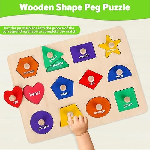 Jumlys Montessori Toys for Toddlers 1, 2, 3 Year Old, Wooden Shape Learning Puzzles for Baby 12-18-24 Months, Early Educational Toys, Perfect Christmas Birthday Gifts for Boys & Girls Age 1-3 - Shape thumbnail 3