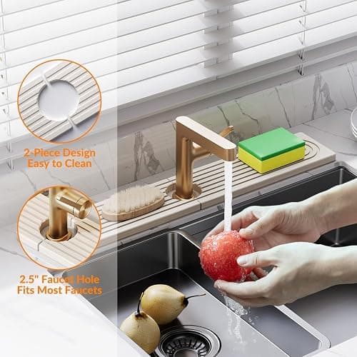 23.6 Inch Stone Faucet Mat for Kitchen Sink Splash Guard, Diatomite Sink Protectors for Kitchen Sinks Behind Faucet, Quick Dry Water Absorbing Stone Tray , Drip Catcher (White, 23.6" x 3.9") thumbnail 4