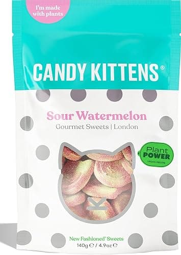 Candy Kittens Vegan Sweets Sour Watermelon – Plant-Based Vegan Treats with Fruity Flavour, No Nasties, Made with Real Fruit Juice – Ideal Snacks for Sweet Hampers & Pick and Mix – 140g Pack of 1 - Image 1