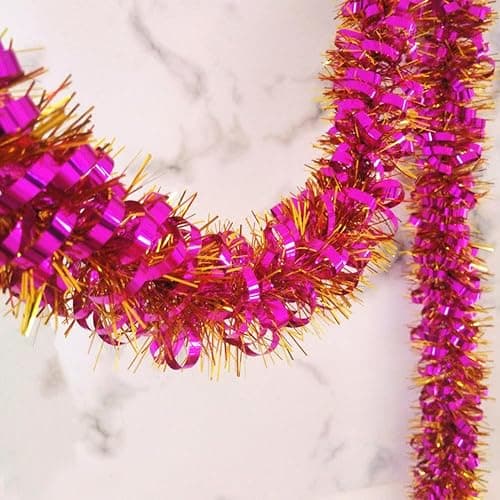 33Ft Long Rose Tinsel Twist Garland Shiny Thick Metallic Foil Xmas Tree Decorations for Birthday Party Christmas New Year Parties Parade Floats and Other Holidays Hanging Decor-(Rose+Gold) - Image 1