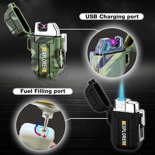 2 Pack Waterproof Lighter Outdoor Windproof Torch Lighters Dual Arc Butane Electric Lighters USB Rechargeable Lighters Flameless Plasma Lighter Camping Hiking Adventure Survival Tactical Gear thumbnail 5