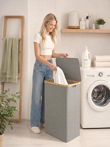 iEGrow Laundry Hamper with Lid, 110L Large Laundry Hamper with Handle and Lid, Collapsible Clothes Basket Organizer with Removable Inner Bag for Clothes Toys Towels - Grey thumbnail 2