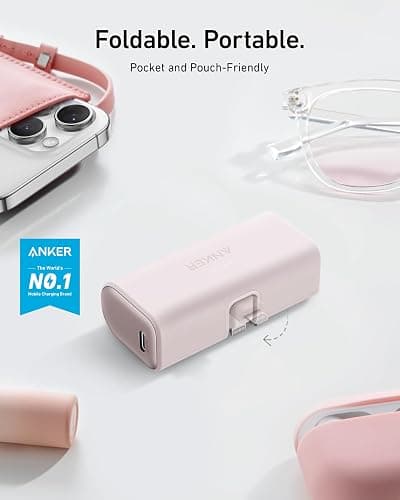 Anker Nano Portable Charger for iPhone, with Built-in MFi Certified Lightning Connector, Power Bank 5,000mAh 12W, Compatible with iPhone 14/13/12 Series (Pink) thumbnail 3