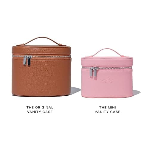 Saie Original Vanity Case - Vegan Leather Makeup Bag + Travel Toiletry Bag With Removable Interior Organizer - Durable + Portable Makeup Pouch with Carrying Handle + Zipper Closure - Caramel Brown thumbnail 4