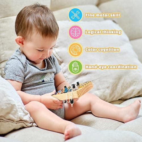 Joyreal Montessori Busy Board Wooden Sensory Toys for Toddler with LED Light Up Switch, Baby Fidget Board Travel Toys for 18+ Months, Boys Girls Birthday thumbnail 6