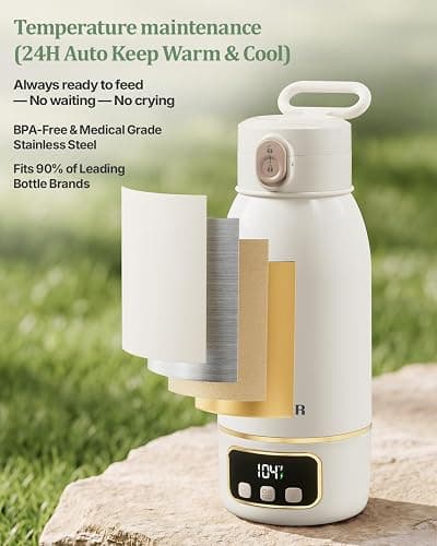 Portable Bottle Warmer for Travel, Heats for Breastmilk & Formula & Water | Precise Temp Control 2X Faster Heating 17 OZ Milk Warmer On the Go Long Battery Life Leak-Proof for Travel & Home Baby Gift thumbnail 8