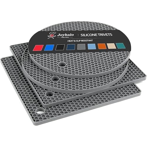 Joyhalo Trivets for Hot Dishes - Hot Pads for Kitchen, Silicone Pot Holders for Hot Pots and Pans, Silicone Mats for Kitchen Countertops, Table, Flexible Easy to Wash and Dry, Grey - Image 1