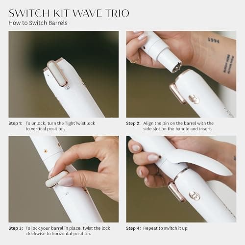 T3 Switch Kit Professional Ionic Interchangeable Curling Iron with 3 Ceramic Clip & Wand Long Barrels for Curling and Waving, 9 Adjustable Heat Settings & Ion Generator, White/Rose Gold thumbnail 10