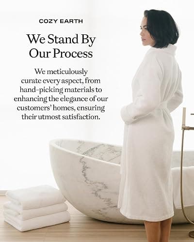 Cozy Earth Waffle Bath Robe - Lightweight Spa Robe with Pockets - 40% Viscose from Bamboo Blend thumbnail 7