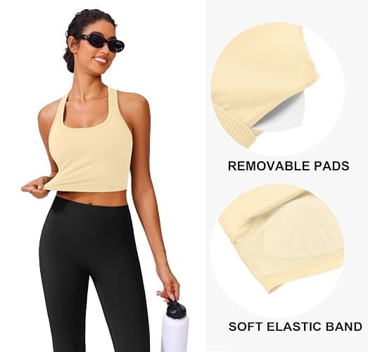 PINSPARK Sports Bra Longline Racerback Tank Tops for Women Padded Workout Yoga Top thumbnail 3