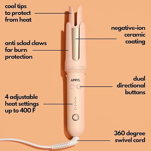 Apryl Automatic Curling Iron – Hair Curler Wand Rotating – Professional Ceramic 1.25 Inch Long Barrel Hair Curler – Fast Self Spinning Styling – Dual Voltage & Anti-Scald – 4 Temperature & Auto Timer thumbnail 3