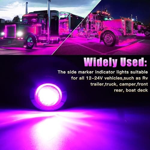 ALFU 3/4" Inch 20Pcs Purple Round LED Trailer Side Marker Clearance Lights Front Rear Top Marker Indicators Tail Light Waterproof for Truck Car Bus Van Pickup RV thumbnail 3