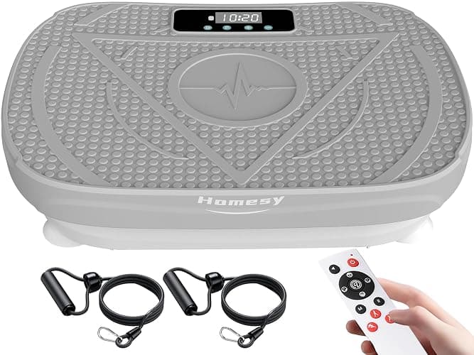 Homesy Vibration Plate Exercise Machine for Lymphatic Drainage | Includes 2 Resistance Bands and Remote, LED display, Anti-slip Suction Cups, Fat Burning, Compact for Home Workouts - Image 1