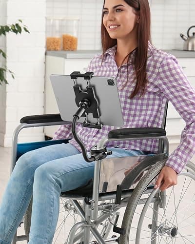 Gooseneck Tablet Holder for Wheelchair/Stroller/Golf Cart/Boat/Mic stand/Indoor Cycling Bike/Gym Bicycle Handlebar Clamp, Compatible with 4.7-13" iPad Pro/Air/Mini, iPhone, Galaxy, Fire HD, E-book thumbnail 4