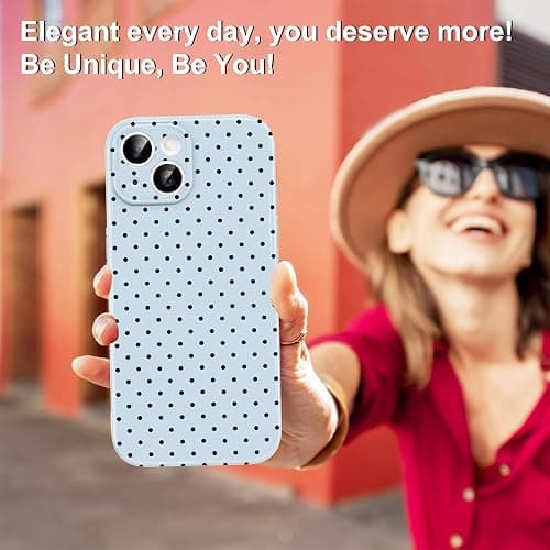 RUMDEY Polka Dot Phone Case for iPhone 14 Cute Fashion Pattern Case 6.1", Aesthetic Trendy Stylish Print Design Women Girly Cover Camera Protective Gloss Soft Slim Silicone Shockproof TPU Funda, Blue thumbnail 7