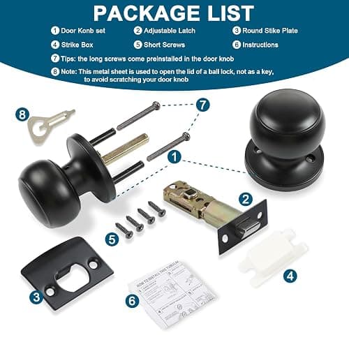 RAZCC Passage Door Knobs, 2 Pack Matte Black Door Knobs, for Hallway & Closet Non-Locking Interior Round Door Handles Keyless Reversible for Left Right Handed Doors thumbnail 2
