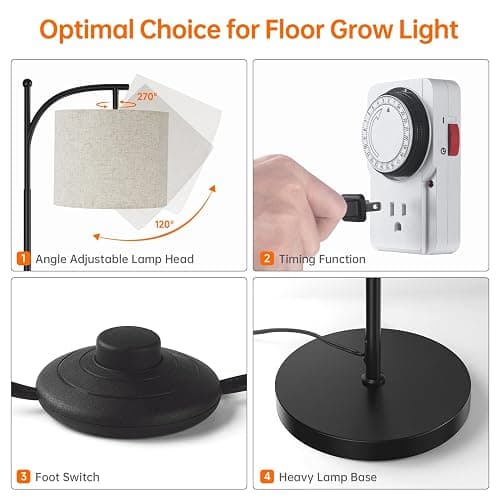 Bstrip Grow Lights for Indoor Plants Full Spectrum, 3000K Tall Plant Light, 25W Led Grow Light with Stand, Plant Lamp with Auto On/Off Timer Function, Angle Adjustable thumbnail 4