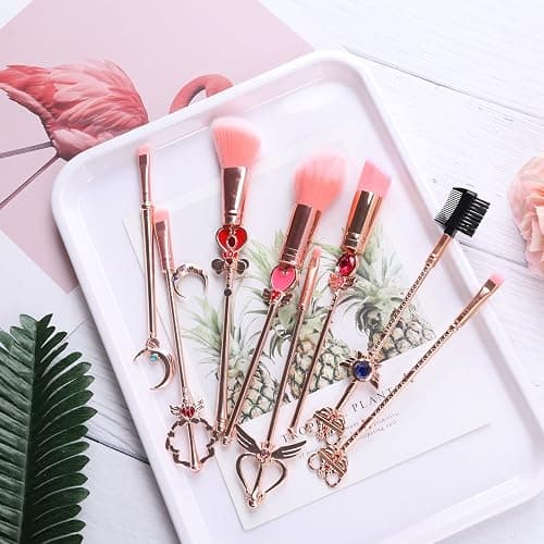 Makeup Brushed Set 8PCs Sailor Moon Magical Girl Golden Cosmetic Brush Tool Pink Eyeshadow Brushes Eyeliner Eyebrow Essential Cosmetic Brush Kits thumbnail 3