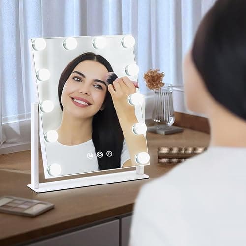 ZBOCAI Vanity Mirror with Lights, 13'' x 11'' Lighted Makeup Mirror for Desk, Hollywood Mirror with 12 Dimmable Bulbs, 3 Color Modes, Smart Touch Control, 360°Rotation, Valentines Day Gifts for Her thumbnail 6