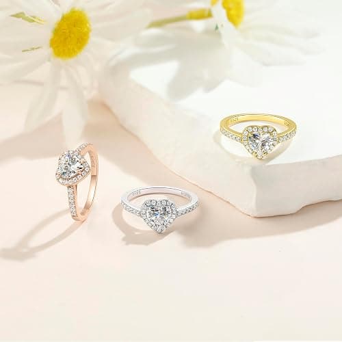 Elspeth 925 Sterling Silver Heart Engagement Ring for Women Heart Cut Cubic Zirconia Promise Ring Size 4-10 thumbnail 2