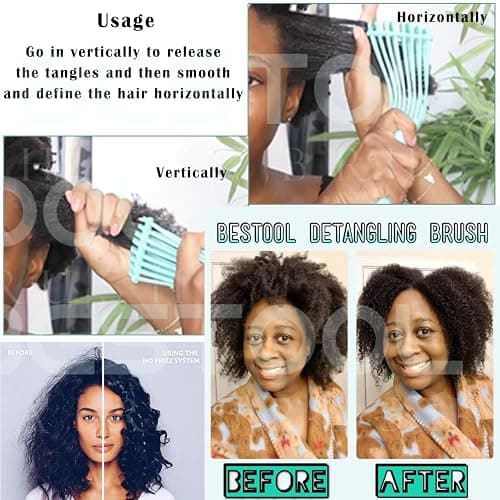 BESTOOL Detangling Brush for Black Natural Hair, Curly Hair Afro 3/4abc Texture - Faster and Easier Detangle Wet or Dry With No Pain (Green) thumbnail 5