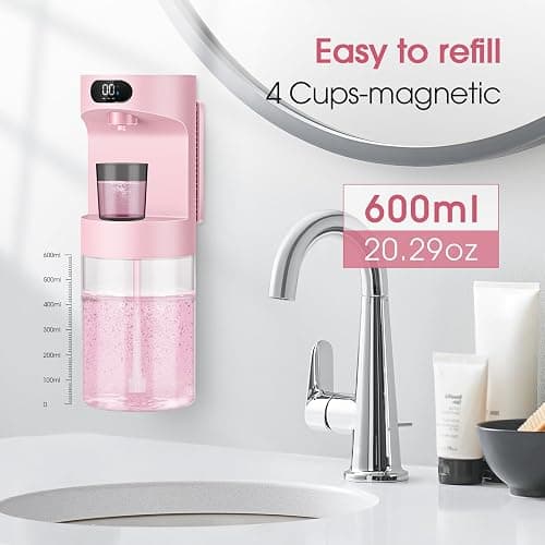 YenLove Automatic Mouthwash Dispenser for Bathroom,20.29 oz Touchless Electric Mouth Wash Dispensers Bathroom Accessories Set with 4 Magnetic Cups,4 Modes Wall Mounted Mouth Wash Dispenser for Home thumbnail 4