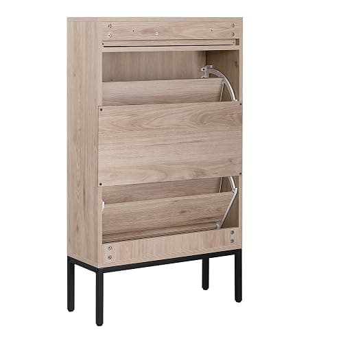 XIAO WEI Shoe Cabinet, Natural Semi Circle Rattan Shoe Storage Organizer Cabinet with 2 Flip Drawers, Freestanding Shoe Rack with Adjustable Shelf for Entryway thumbnail 6