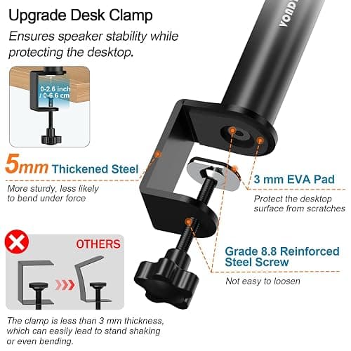 Vondynote Set of 2 Desktop Clamp Speaker Stands Short Studio Monitor Stands Height Adjustable thumbnail 4