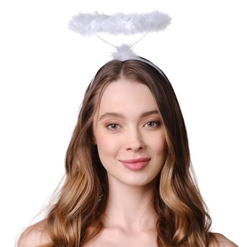 Funcredible White Angel Halo Headband – Feathered Halo Costume Accessory for Adults thumbnail 3