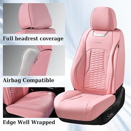 Coverado Car Seat Covers Full Set, 5 Seats Pink Seat Covers for Cars, Nappa Leather Waterproof Car Seat Covers Automotive Seat Covers Interior Accessories Universal Fit Most Cars thumbnail 2