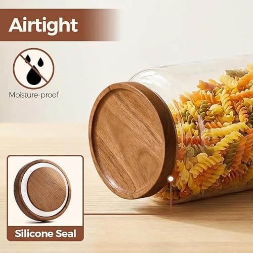 ComSaf Flour Storage Containers with Acacia Wood Lids 1Gallon 2Pack | 4.2Qt Large Glass Jar, for Cooks, Flour Cereal Rice Oats, Kitchen Pantry, 4.4in Wide Mouth, Canister with Scoops & Labels thumbnail 8