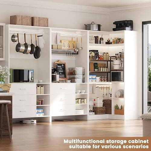 Aheaplus Closet System with 6 Drawers, 4 Hanging Rods & Corner Tower, Corner Closet System with Hanging, 92.6" L-Shaped Walk-In Wardrobe Organizer, 2000+ lbs Capacity, Set of 3, White thumbnail 7